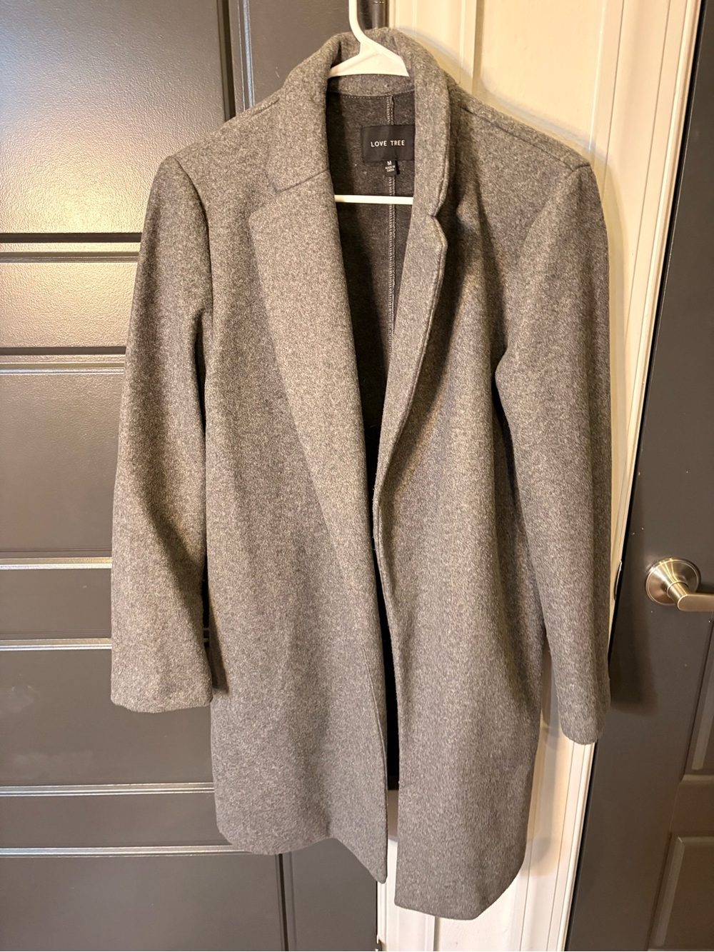 Love Tree Gray Open-Front Wool-Blend Trench Coat